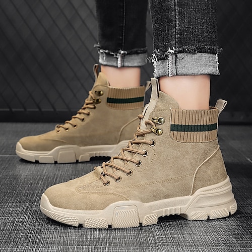 

Men's Boots Retro Comfort Shoes Work Boots Vintage Casual Chinoiserie Outdoor Daily PU Non-slipping Height-increasing Wear Proof Black Beige Gray Fall
