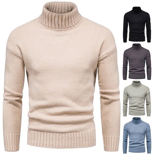 

Men's Sweater Pullover Sweater Jumper Turtleneck Sweater Knit Knitted Solid Color Turtleneck Stylish Casual Daily Clothing Apparel Winter Fall Black Blue M L XL