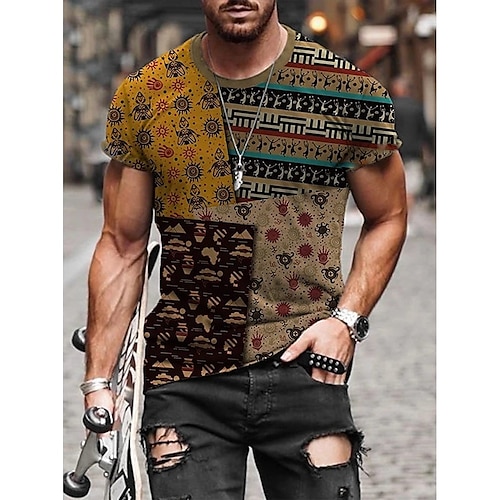 

Men's T shirt Tee Tribal Graphic Prints Totem Round Neck A B C D E Other Prints Street Casual Short Sleeve Print Clothing Apparel Basic Designer Casual / Summer / Regular Fit / Summer