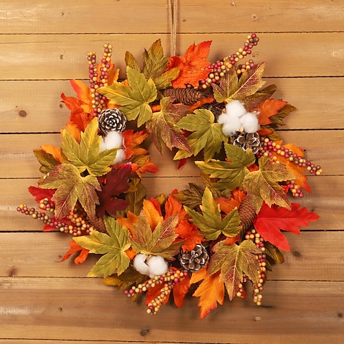 

Fall Wreaths Simulation Pine Cone Maple Leaf Wreath Thanksgiving Maple Leaf Wall Hanging Decoration Kapok Rattan Ring Door Hanging for Home Decor Farmhouse Indoor Outdoor Decoration
