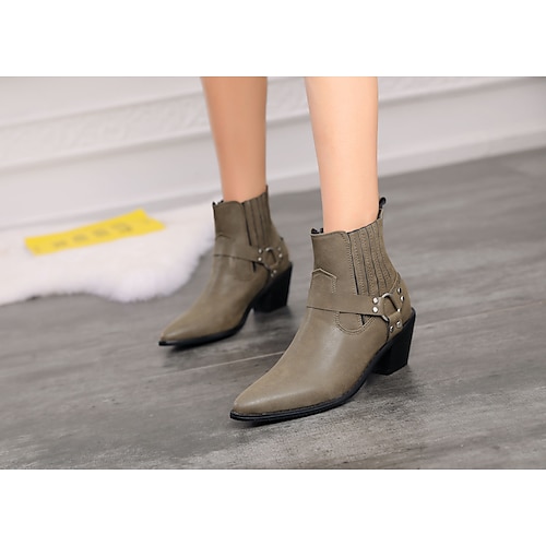 

Women's Boots Chelsea Boots Outdoor Daily Booties Ankle Boots Buckle Chunky Heel Pointed Toe Faux Leather Loafer Solid Colored Dark Brown Yellow Gray