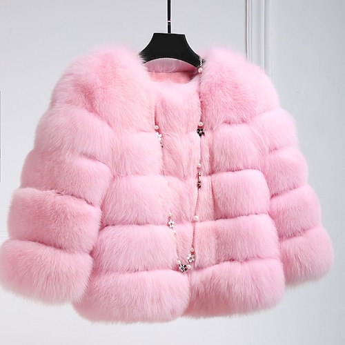 

Women's Faux Fur Coat Teddy Coat Sherpa jacket Fleece Jacket Wedding Party Daily Fall Winter Short Coat Round Neck Regular Fit Chic & Modern Elegant & Luxurious Jacket Long Sleeve Solid Colored