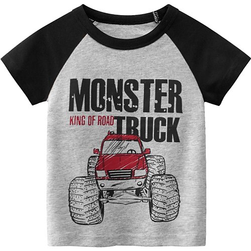 

Kids Boys T shirt Letter Short Sleeve Active Cotton Fall Gray