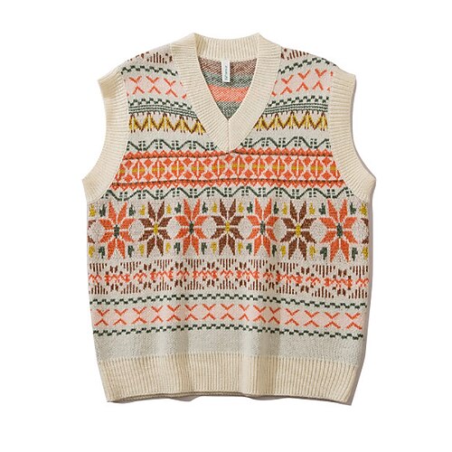 

Men's Vest Knitted Geometric Stylish Vintage Style Sleeveless Sweater Cardigans V Neck Fall Winter Gray Black Beige