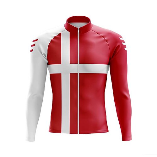 

21Grams Men's Cycling Jersey Long Sleeve Bike Top with 3 Rear Pockets Mountain Bike MTB Road Bike Cycling Breathable Quick Dry Moisture Wicking Reflective Strips Red White Denmark Polyester Spandex