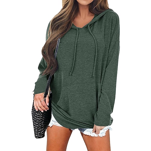 

Women's Hoodie Sweatshirt Pullover Streetwear Oversized Front Pocket Green Black Wine Solid Color Loose Fit Casual Round Neck Long Sleeve S M L XL XXL