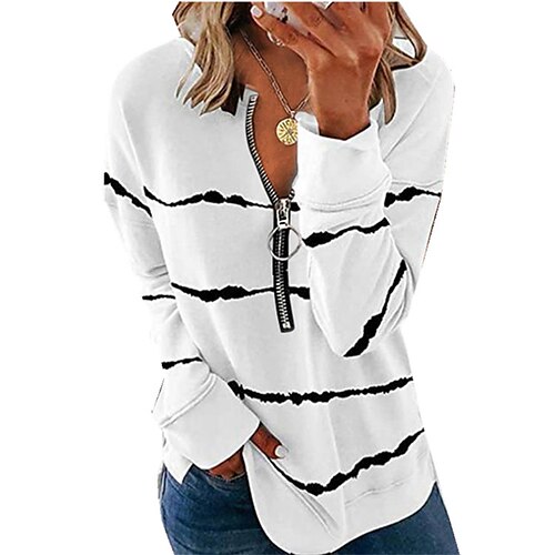 

Women's Blouse Shirt Striped Zipper Standing Collar Tops Blushing Pink Wine Army Green