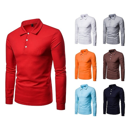 

Herre POLO T-skjorte Golf skjorte utendørs Gate Krage Polokrage Langermet Forretning Fritid Helfarge Knapp foran Knapp ned Høst Vinter Normal Svart Hvit Rød Navyblå Oransje Brun POLO T-skjorte