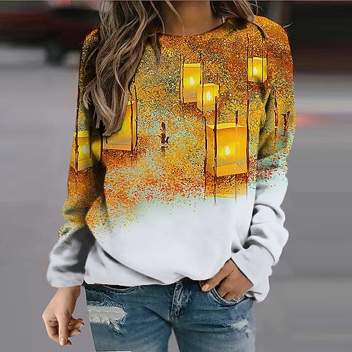 

Women's Sweatshirt Pullover Active Streetwear Print Yellow Graphic Daily Round Neck Long Sleeve