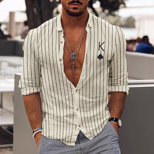 

Per uomo Camicia Camicia grafica Alfabetico A strisce Colletto Beige Esterno Strada Manica lunga Bottone giù Stampa Abbigliamento Di tendenza Originale Informale Traspirante / Inverno / Autunno