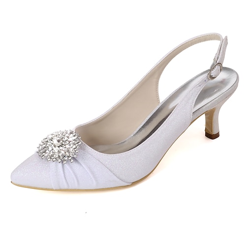 

Women's Wedding Shoes Wedding Slingback Wedding Heels Bridal Shoes Rhinestone Kitten Heel Pointed Toe Glitter Gleit Buckle Solid Colored Light Purple Champagne White