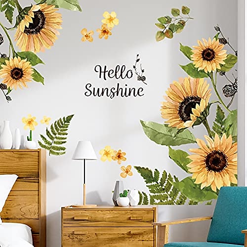 

Sonnenblume Schmetterling Hallo Sonnenschein Aufkleber Garten Blume TV Wandkunst Dekor Heimdekoration Wandaufkleber 105x83cm für Schlafzimmer Wohnzimmer