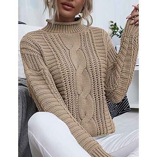 

Damen Pullover Strickwaren Gedrehtes Gehäkelt Stricken Feste Farbe Casual Täglich Winter Herbst Kaki Grau S / Langarm