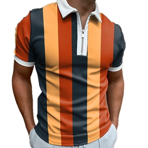 

Men's Collar Polo Shirt Golf Shirt Striped Collar Yellow Outdoor Street Short Sleeve Zipper Print Clothing Apparel Cotton Fashion Sportswear Casual Comfortable / Summer / Summer