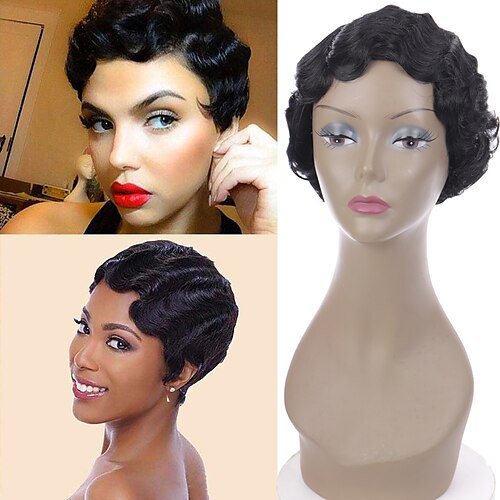 

Roaring 20S Wig Brown Short Curly Wigs for African American Women Pink Purple Black Finger Waves Wig Synthetic Blonde Hair Wig Cosplay