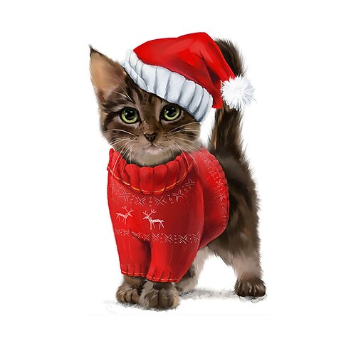 

Christmas Oil Painting Handmade Hand Painted Wall Art Modern Animal Lucky Cat Gift Home Decoration Decor Rolled Canvas No Frame Unstretched
