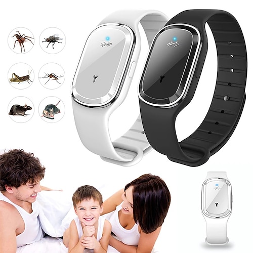 

Ultrasonic Repeller Mosquito Bracelet Pest Bugs Waterproof Anti Mosquito Wrist Bracelet For Indoor Outdoor Display Time Function