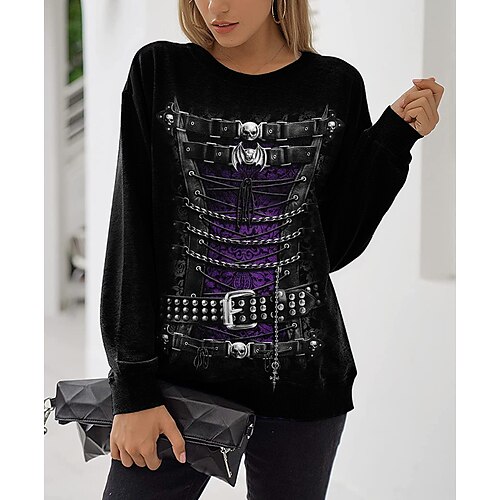 

Women's Sweatshirt Pullover Steampunk Print Black Graphic 3D Skeleton Sports Round Neck Long Sleeve S M L XL XXL / 3D Print