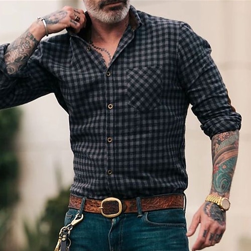 

Men's Shirt Button Up Shirt Plaid Shirt Summer Shirt Designer Shirt Wine Blue Dark Green Purple Green Long Sleeve Tartan Standing Collar Going out golf shirts Patchwork Clothing Apparel Punk & Gothic