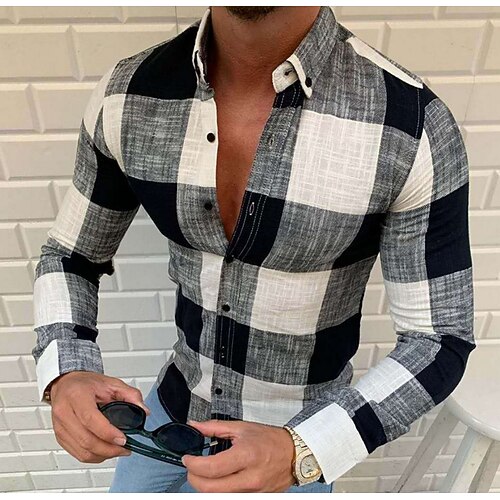 

Men's Casual Shirt Regular Fit Long Sleeve Turndown Graphic Polyester Black Royal Blue Red 2022