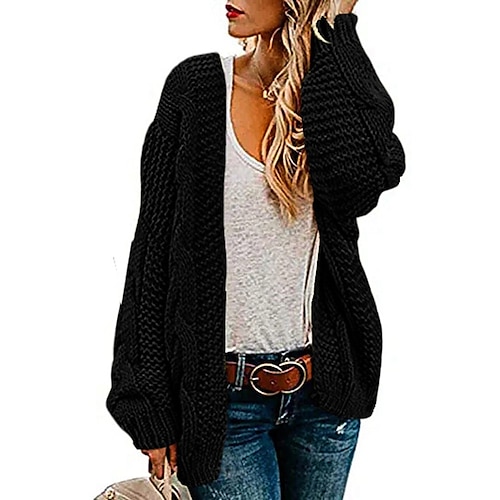 

Gilet Maille Femme torsadé Grosse maille Tricoter Tunique Tricoté Couleur unie Ouvrir le devant basique Casual Intérieur du quotidien Épaule tombante manche longue Hiver Automne Vert Jaune S M L