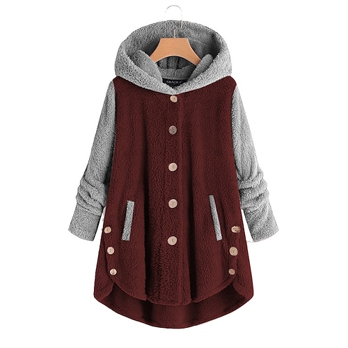 

Women's Teddy Coat Sherpa jacket Fleece Jacket Hoodie Jacket Home Causal Indoor Fall Winter Short Coat Loose Fit Warm Active Casual St. Patrick's Day Jacket Long Sleeve Solid Color Button Pocket
