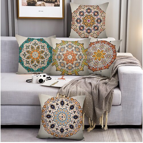 

Mandala Bohemian Double Side Cushion Cover 5PC Soft Decorative Square Throw Pillow Cover Cushion Case Pillowcase for Bedroom Livingroom Superior Quality Machine Washable Outdoor Indoor Cushion for Sofa Couch Bed Chair