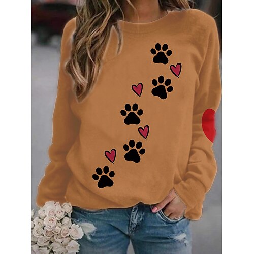 

Women's Hoodie Sweatshirt Pullover Basic Casual White Gray Yellow Graphic Dog Heart Loose Fit Daily Round Neck Long Sleeve S M L XL XXL 3XL