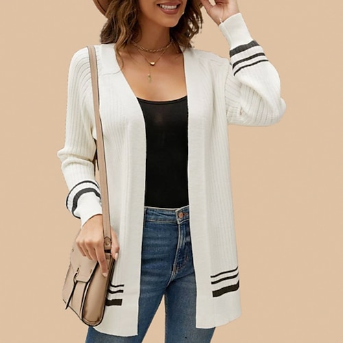 

Women's Cardigan Oversized Knitted Color Block Stylish Cinched Long Sleeve Sweater Cardigans Open Front Fall Winter Orange Black