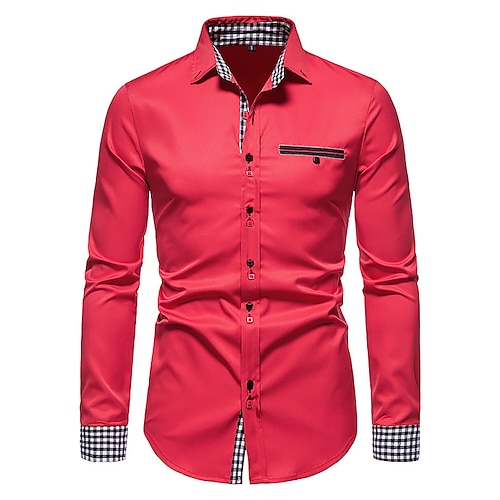 

Men's Dress Shirt Regular Fit Long Sleeve Square Neck Plaid Cotton Blend Black Red Navy Blue 2022