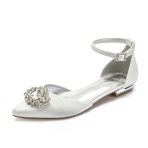 

Women's Wedding Shoes Wedding Wedding Flats Bridal Shoes Crystal Flat Heel Ankle Strap Heel Pointed Toe Satin Ankle Strap Solid Colored Silver Green / Blue Black