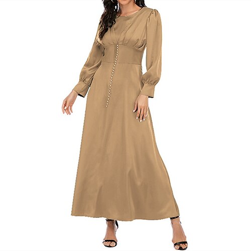 

Women's Party Dress Satin Dress Swing Dress Long Dress Maxi Dress Green Black Purple Long Sleeve Pure Color Button Winter Fall Autumn Crew Neck Party Winter Dress Office S M L XL XXL