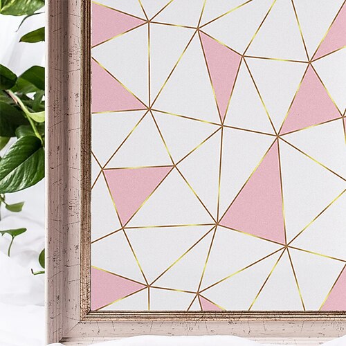 

Vinyl Static Cling Window Pink Triangle Privacy Stained Glass Decorative Window Film Heat Control Window Tint / Window Sticker / Door Sticker 100X45CM