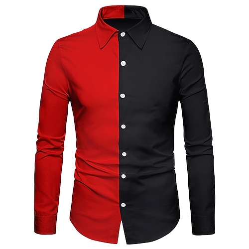 

Men's Shirt Color Block Collar Street Casual Button-Down Long Sleeve Tops Casual Fashion Breathable Comfortable Black / Red / Sports