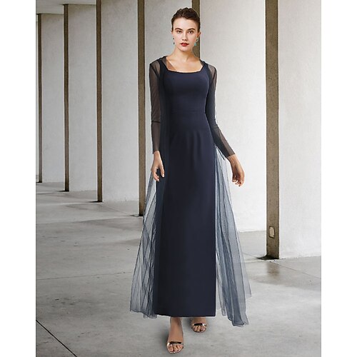 

Two Piece Sheath / Column Mother of the Bride Dress Elegant Jewel Neck Floor Length Chiffon Long Sleeve with Solid Color 2022