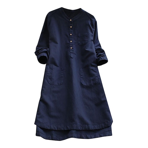 

Damen Übergröße Oberteile Hemd Glatt Langarm Rundhalsausschnitt Basic Täglich Wochenende Baumwolle Herbst Winter Schwarz Blau / locker