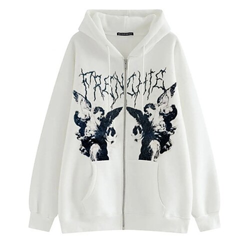 

Women's Casual Jacket Hoodie Jacket Warm Breathable Street Daily Print Zipper Hoodie Casual Letter Regular Fit Outerwear Long Sleeve Winter Fall Dark Grey Coffee White S M L XL XXL 3XL