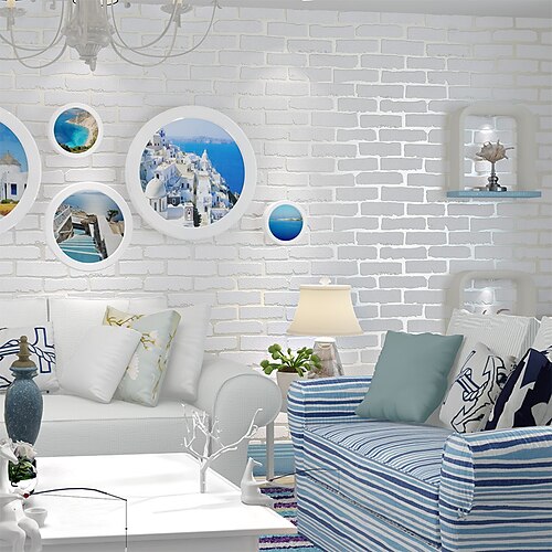 

Wallpaper Wall Covering Sticker Film White Faux Brick non Woven Home Decor 531000cm