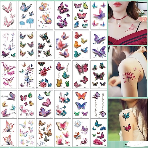 

30 pz/set nessuna ripetizione adesivi tatuaggio temporaneo impermeabile braccio clavicola body art sticker usa e getta farfalla tatouage temporaire