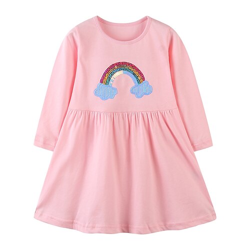 

Girls ' Vestido de una línea Manga Larga Arco iris Gráfico impreso en 3D Vestidos Estilo lindo Casual Midi Algodón Vestido Otoño Invierno Niños Casual Diario Ajuste regular Lentejuelas