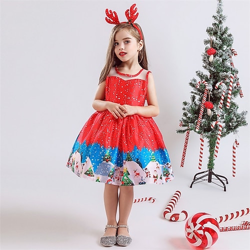 

Mädchen' A Linie Kleid Kurzarm Weihnachtsmann Weihnachtsmuster 3D-gedruckte Grafik Kleider Brautkleider schlicht Prinzessin Knielang Polyester Kleid Herbst Winter kinderkleidung Weihnachts Geschenke