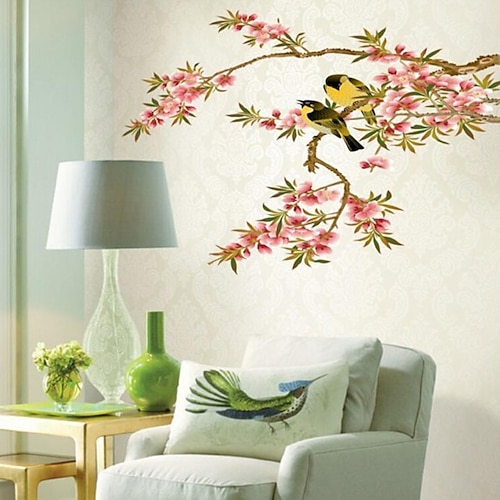 

Peach Blossom Branch Bird Wall Stickers Bedroom Living Room Removable PVC Home Decoration Wall Decal 1pc