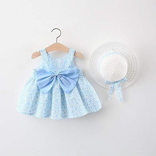 ילדים בנות שמלה פרח ללא שרוולים יומי חופשה חופשה סגנון חמוד מתוק כותנה קיץ 2-8 שנים כחול בהיר סגול כתום