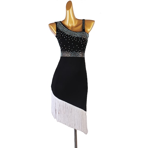 

Latin Dance Dress Tassel Crystals / Rhinestones Women's Training Sleeveless High Spandex