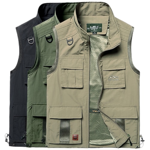 

Men's Hiking Vest / Gilet Fishing Vest Jacket Coat Top Outdoor Quick Dry Lightweight Breathable Sweat wicking Autumn / Fall Spring ArmyGreen Black khaki Hunting Fishing Climbing