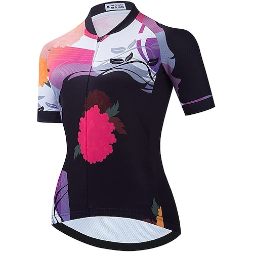 

21Grams Women's Short Sleeve Cycling Jersey Summer Spandex Polyester Black Floral Botanical Funny Bike Top Mountain Bike MTB Road Bike Cycling Breathable Quick Dry Moisture Wicking Sports Clothing