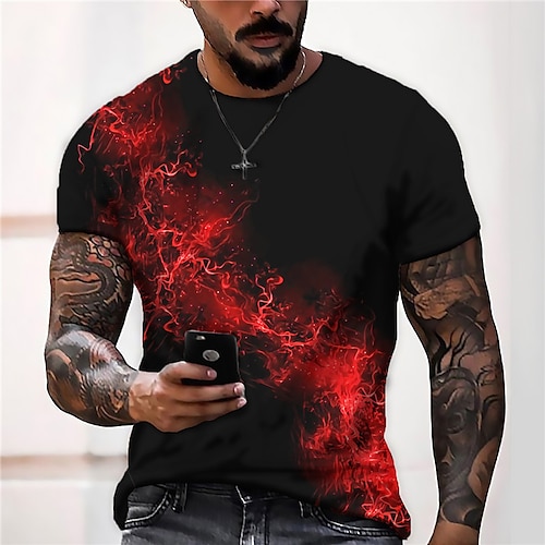 

Men's Unisex Tee T shirt Shirt 3D Print Graphic Prints Flame Crew Neck Daily Holiday Print Short Sleeve Regular Fit Tops Casual Designer Big and Tall Green Blue Red / Summer