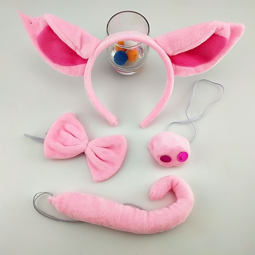 

Super Soft Pig Hair Hoop Nose Three Piece Set Halloween Hair Hoop Animal Headdress Pink Pig Head Hoop Pig Sister