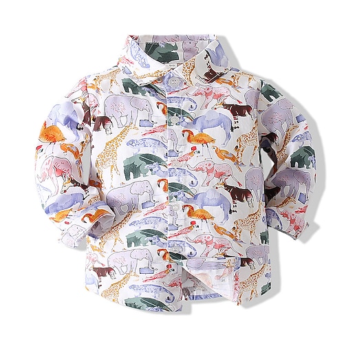 

Camisa de estampa animal dinossauro infantil manga longa gráfico branco 100% algodão escola diária top 1-5 anos