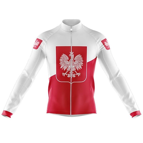

21Grams Men's Cycling Jersey Long Sleeve Bike Top with 3 Rear Pockets Mountain Bike MTB Road Bike Cycling Breathable Quick Dry Moisture Wicking Reflective Strips Red Color Block Poland Polyester